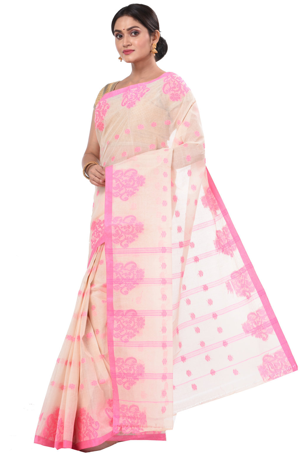 Pink Pure Cotton Botgach Tant Saree (518)